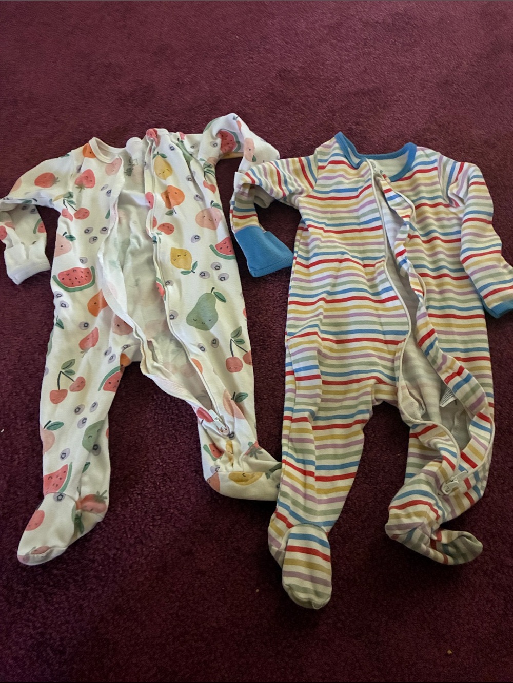 wonder nation Pink Fruit Print & Multi-Stripe Cotton Baby Footies (2-Pack)